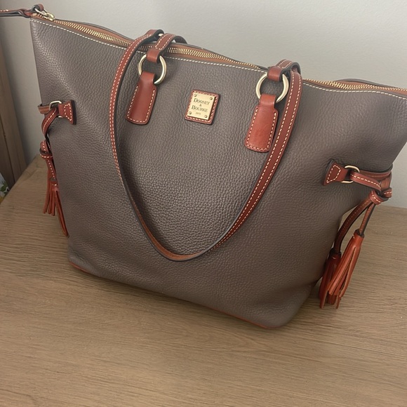 Dooney & Bourke Brown Large Leather Tote Bag designer computer laptop bag - Picture 4 of 17